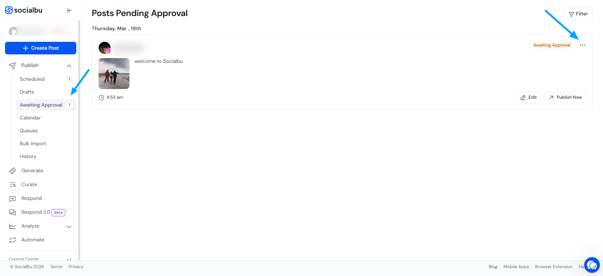 Awaiting Approval section in SocialBu