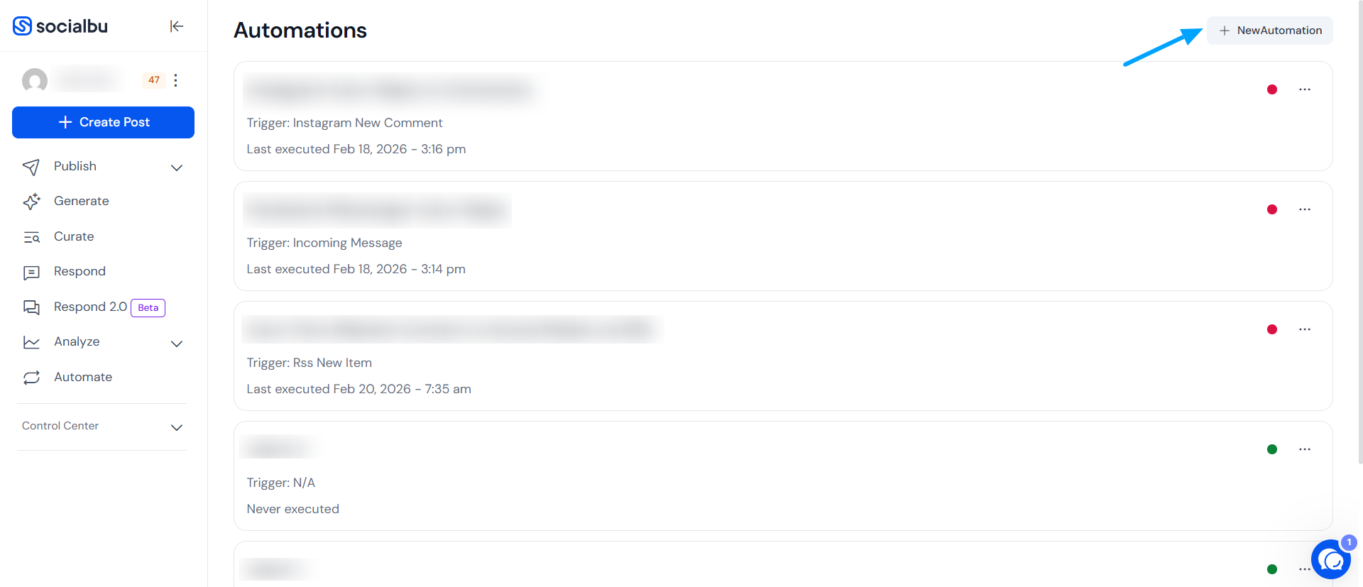 Posts published by account automation setup in SocialBu Flow Editor
