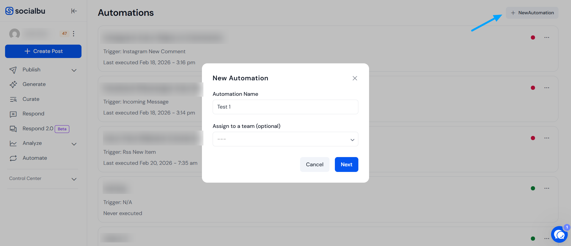 RSS feed automation setup in SocialBu Flow Editor
