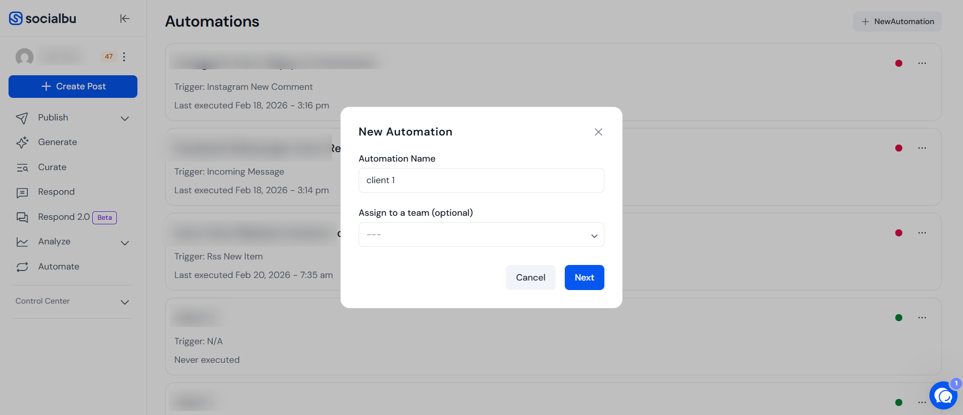 RSS feed automation setup in SocialBu Flow Editor