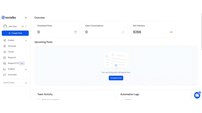 RSS feed automation setup in SocialBu Flow Editor